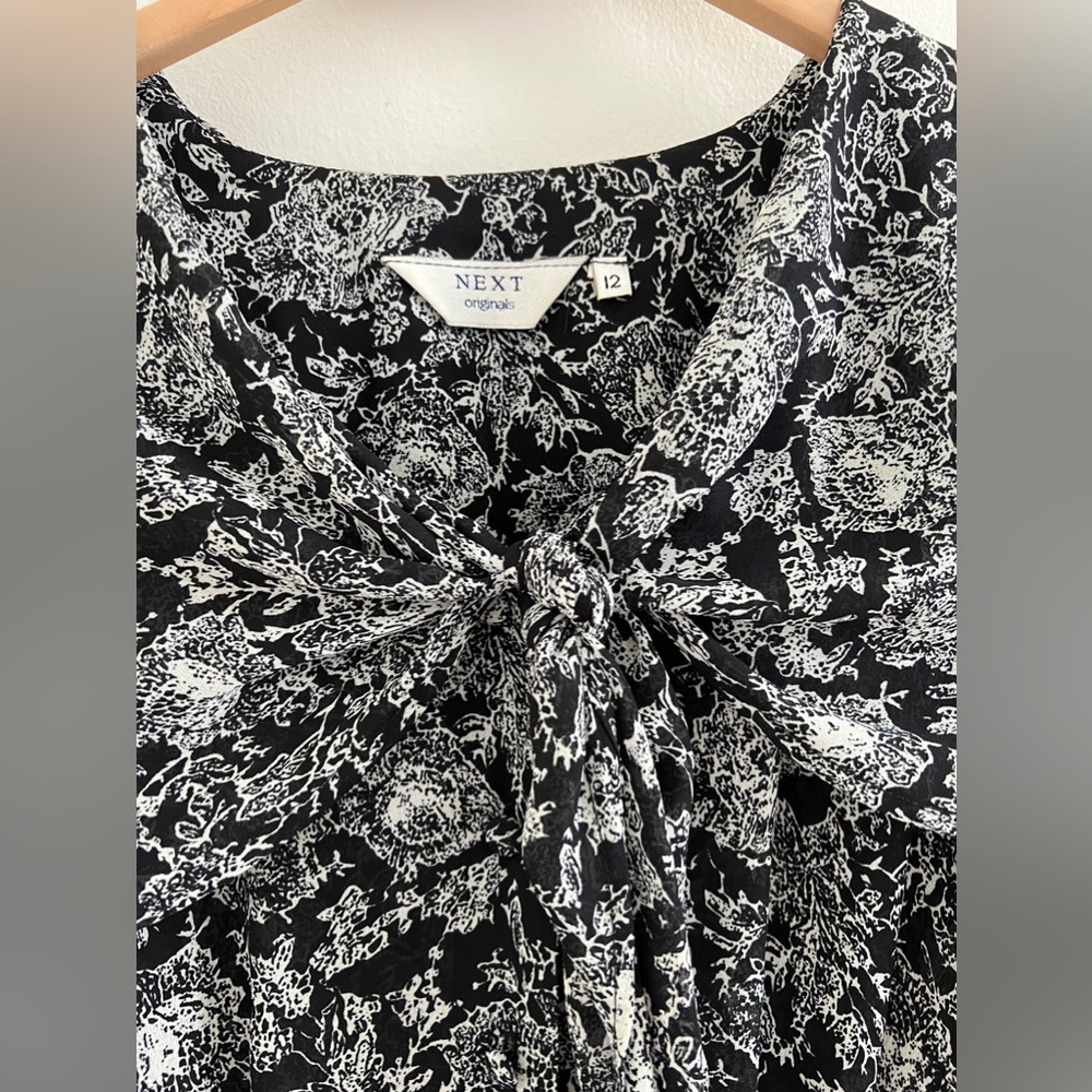 Next Originals Vintage 1980s Long Black Floral Pattern Sailor Dress UK 12 - Picture 3 of 4